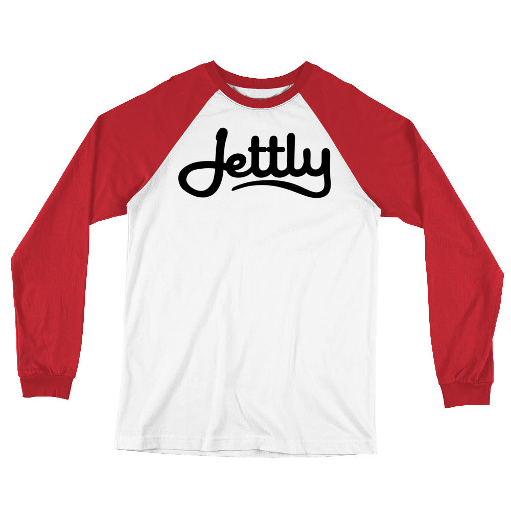 White/ Canvas Red Bella + Canvas 3000 Long Sleeve Baseball Jersey Jettly T-Shirt