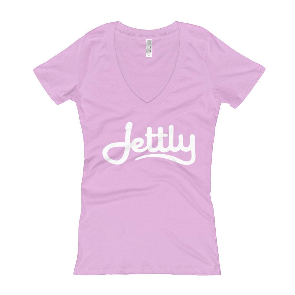 Lilac Next Level 3540 Ladies' Deep V-Neck Soft Wash Jettly T-Shirt