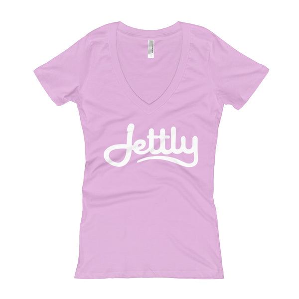 Lilac Next Level 3540 Ladies' Deep V-Neck Soft Wash Jettly T-Shirt