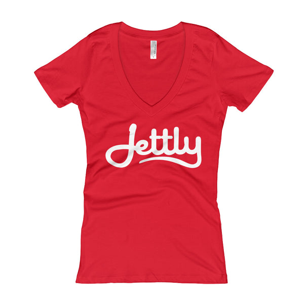Red Next Level 3540 Ladies' Deep V-Neck Soft Wash Jettly T-Shirt