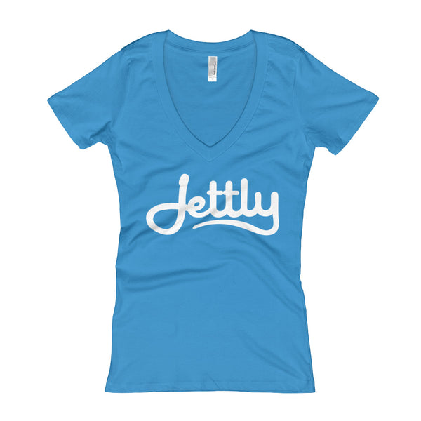 Turquoise Next Level 3540 Ladies' Deep V-Neck Soft Wash Jettly T-Shirt