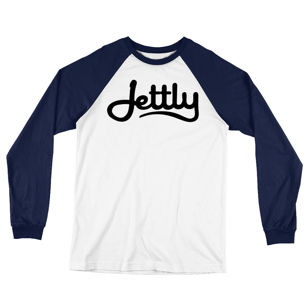 White/ Navy Bella + Canvas 3000 Long Sleeve Baseball Jersey Jettly T-Shirt