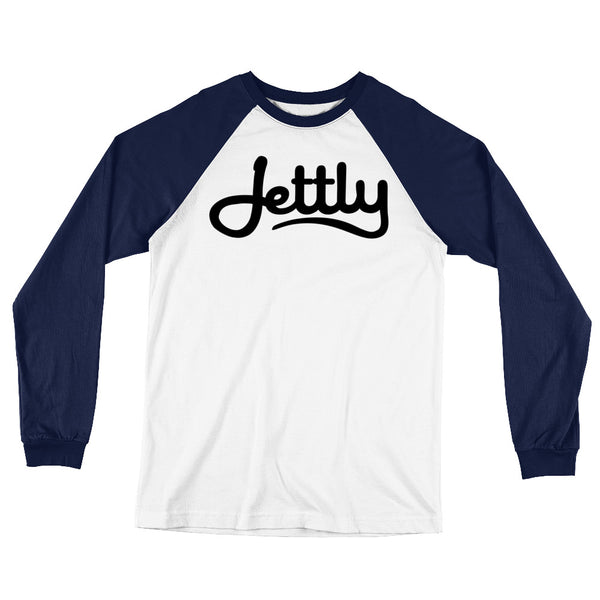 White/ Navy Bella + Canvas 3000 Long Sleeve Baseball Jersey Jettly T-Shirt
