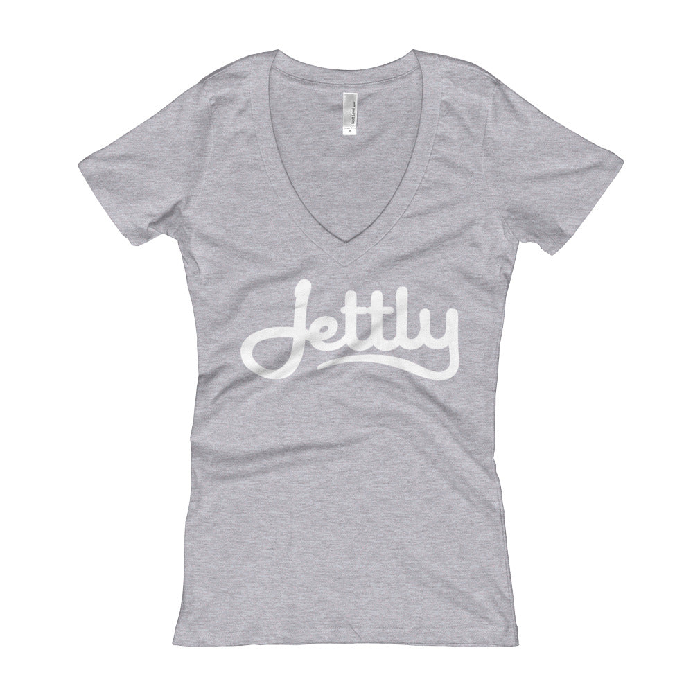 Heather Grey Next Level 3540 Ladies' Deep V-Neck Soft Wash Jettly T-Shirt