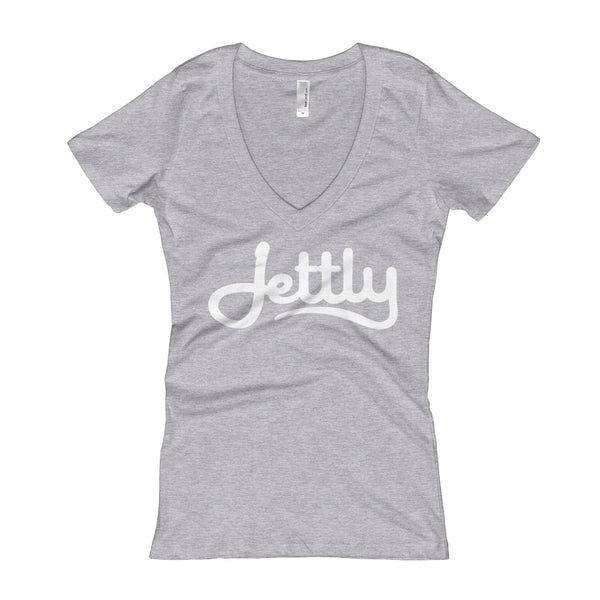 Heather Grey Next Level 3540 Ladies' Deep V-Neck Soft Wash Jettly T-Shirt