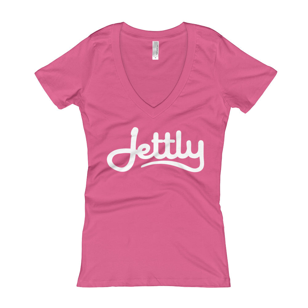 Hot Pink Next Level 3540 Ladies' Deep V-Neck Soft Wash Jettly T-Shirt