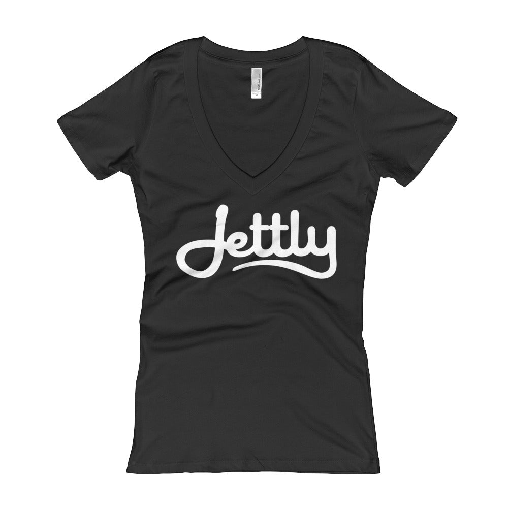Black Next Level 3540 Ladies' Deep V-Neck Soft Wash Jettly T-Shirt