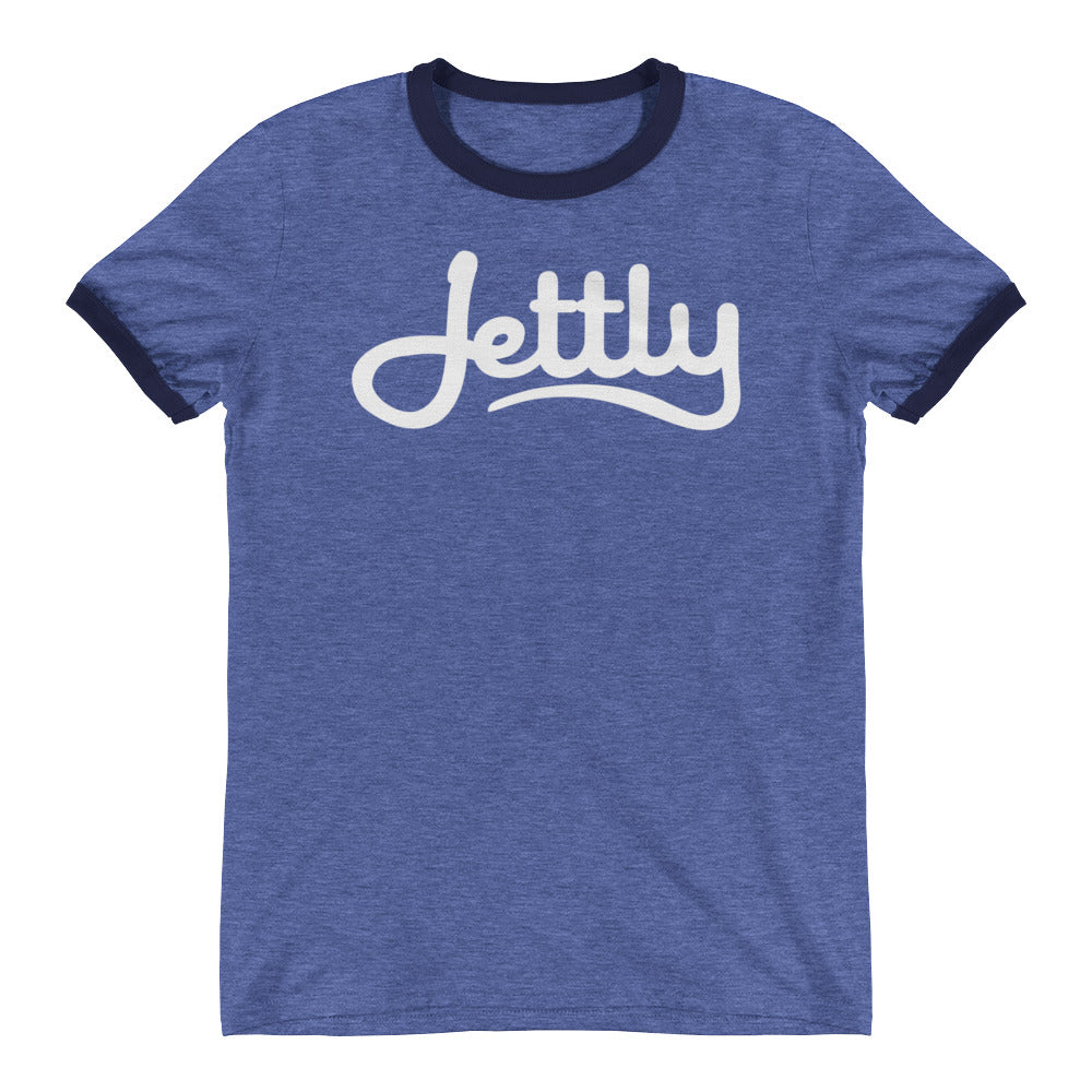 Heather Blue/Navy Anvil 988 Lightweight Ringer Tee Jettly T-Shirt with Tear Away Label