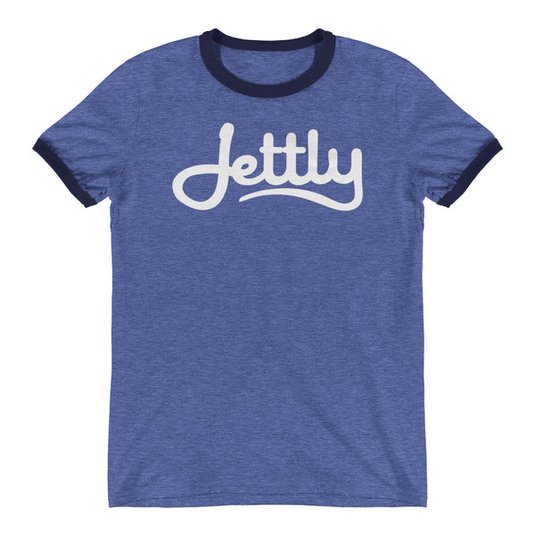 Heather Blue/Navy Anvil 988 Lightweight Ringer Tee Jettly T-Shirt with Tear Away Label