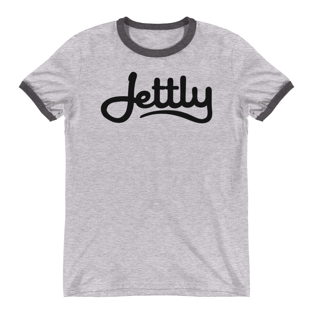 Heather Grey/Dark Grey Anvil 988 Lightweight Ringer Tee Jettly T-Shirt with Tear Away Label