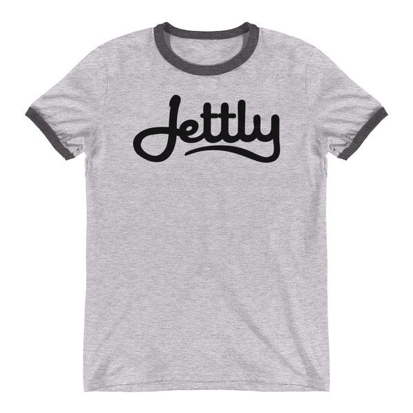 Heather Grey/Dark Grey Anvil 988 Lightweight Ringer Tee Jettly T-Shirt with Tear Away Label