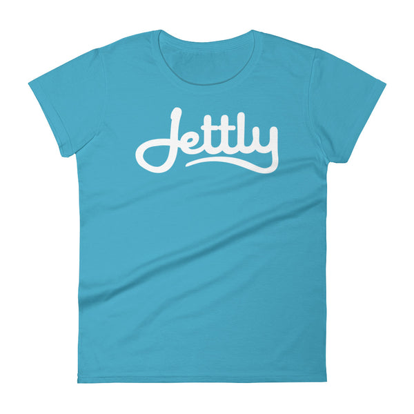 Caribbean Blue Anvil 880 Ladies Ringspun Fashion Fit Jettly T-Shirt with Tear Away Label