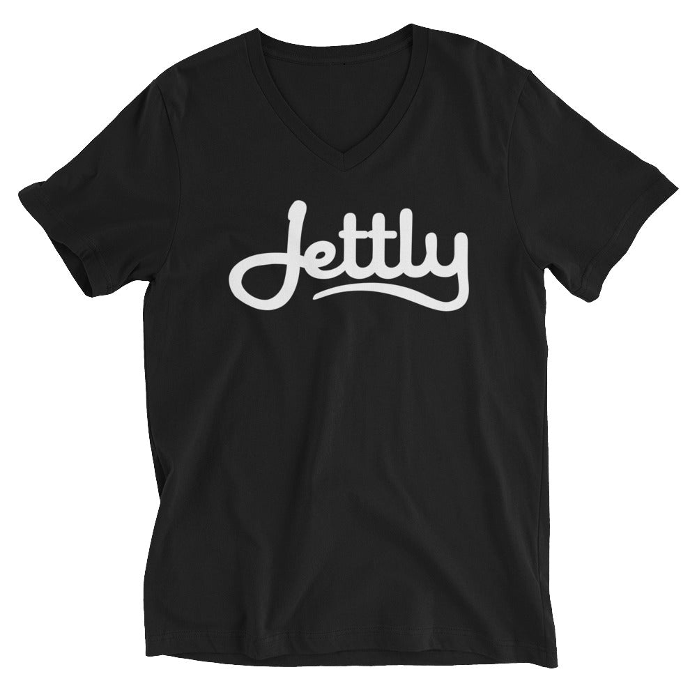 Black Bella + Canvas 3005 Unisex Short Sleeve Jettly V-Neck Jersey Tee with Tear Away Label