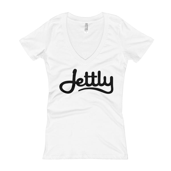 White Next Level 3540 Ladies' Deep V-Neck Soft Wash Jettly T-Shirt