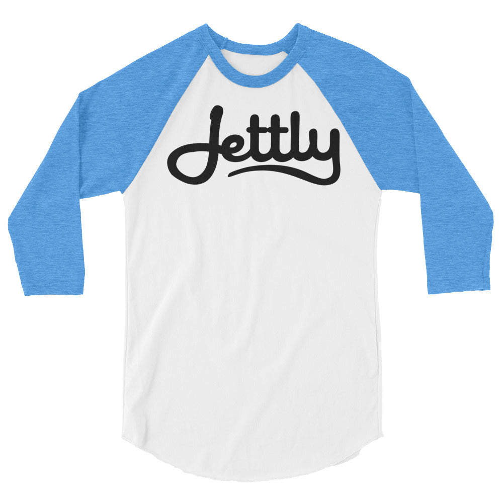 White/Heather Lake Blue LA Apparel FF53 Poly-Cotton 3/4 Sleeve Raglan Jettly Shirt